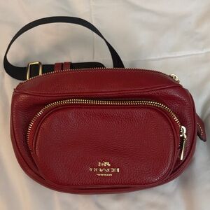 Authentic Coach Cherry Red Leather Crossbody / Fannie Bag